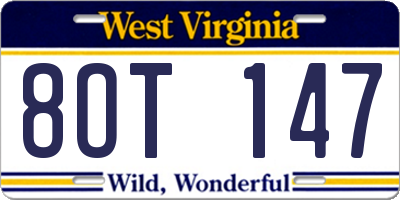 WV license plate 8OT147