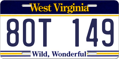 WV license plate 8OT149