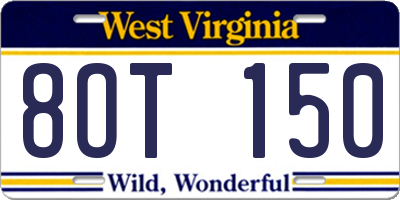 WV license plate 8OT150