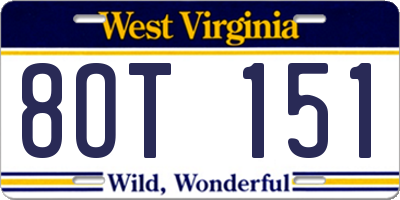 WV license plate 8OT151