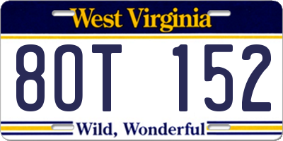 WV license plate 8OT152