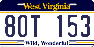 WV license plate 8OT153