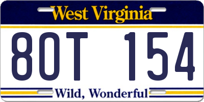 WV license plate 8OT154