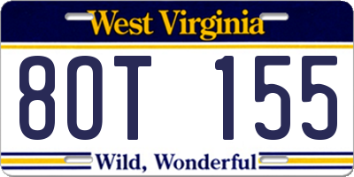 WV license plate 8OT155