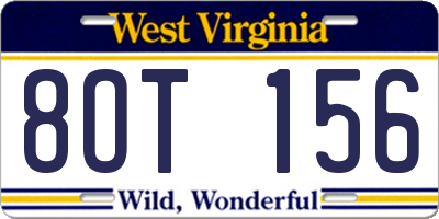 WV license plate 8OT156