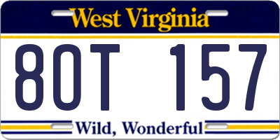 WV license plate 8OT157