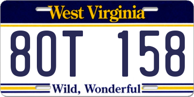 WV license plate 8OT158