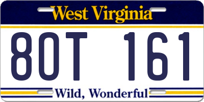 WV license plate 8OT161