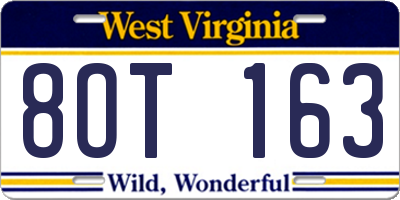 WV license plate 8OT163