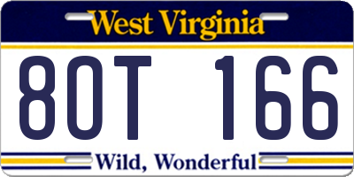 WV license plate 8OT166