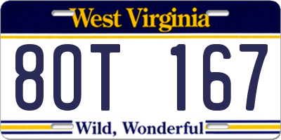 WV license plate 8OT167