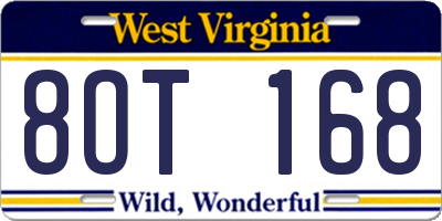 WV license plate 8OT168