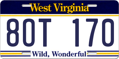 WV license plate 8OT170
