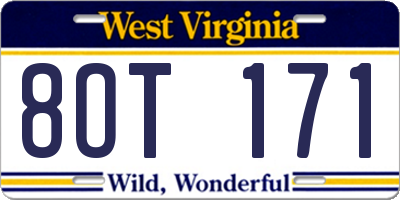 WV license plate 8OT171