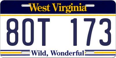 WV license plate 8OT173