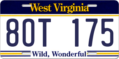 WV license plate 8OT175