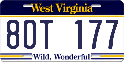 WV license plate 8OT177