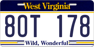 WV license plate 8OT178