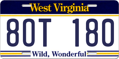 WV license plate 8OT180