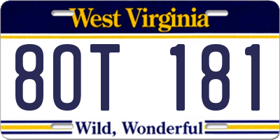WV license plate 8OT181