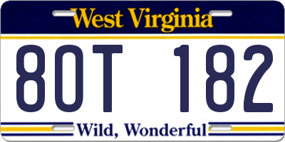 WV license plate 8OT182