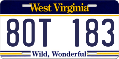 WV license plate 8OT183