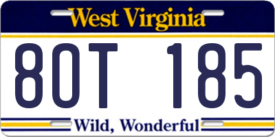 WV license plate 8OT185