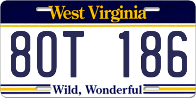 WV license plate 8OT186
