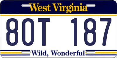 WV license plate 8OT187