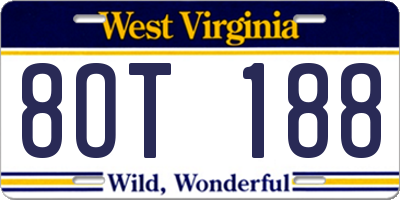 WV license plate 8OT188