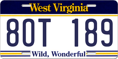WV license plate 8OT189