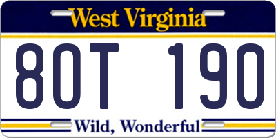 WV license plate 8OT190