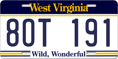 WV license plate 8OT191