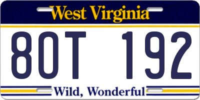 WV license plate 8OT192