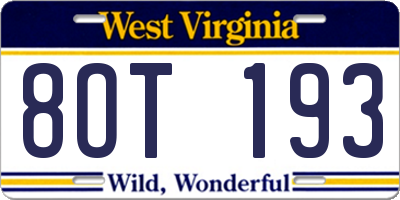 WV license plate 8OT193