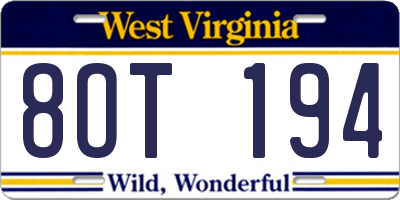 WV license plate 8OT194