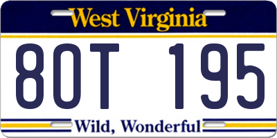 WV license plate 8OT195