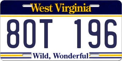 WV license plate 8OT196
