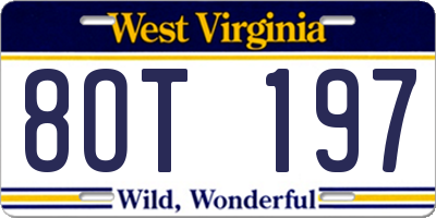 WV license plate 8OT197