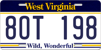 WV license plate 8OT198