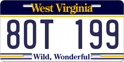 WV license plate 8OT199