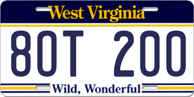 WV license plate 8OT200