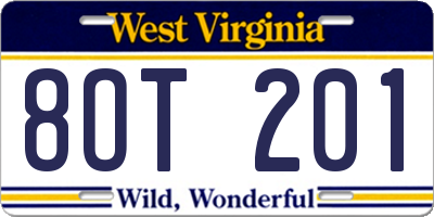 WV license plate 8OT201