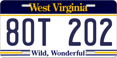 WV license plate 8OT202