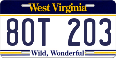 WV license plate 8OT203