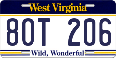 WV license plate 8OT206
