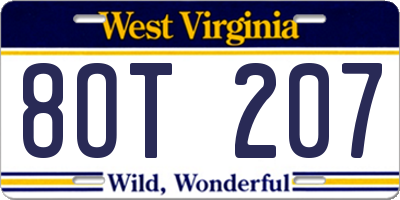 WV license plate 8OT207