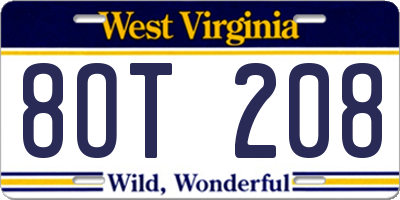 WV license plate 8OT208