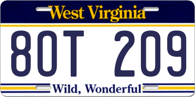 WV license plate 8OT209