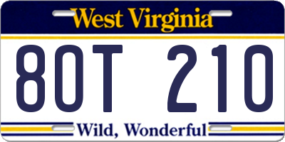 WV license plate 8OT210